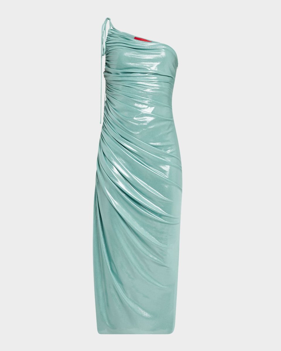 Mona One-Shoulder Glossy Jersey Midi Dress